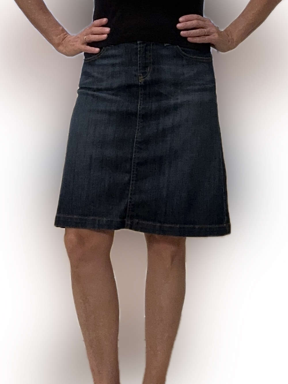 Red Engine Dark Blue Denim Midi Skirt